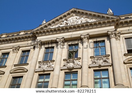 Partial view of the former bavarian state bank historic building in Munich, Germany
