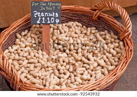 Peanuts in a market basket outside