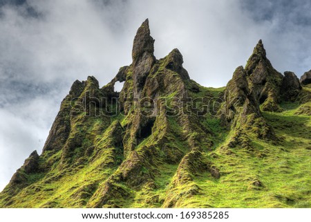 Bizarre Moss-Covered Rock Formations, Vik, Iceland
