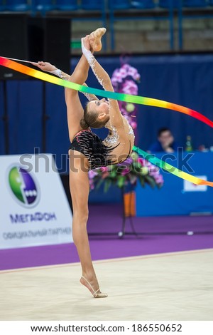 MOSCOW - Feb 28:  Veronika Polyakova performs at Qualification Youth Olympic Games on Rhythmic Gymnastics , in Moscow on Feb 28, 2014