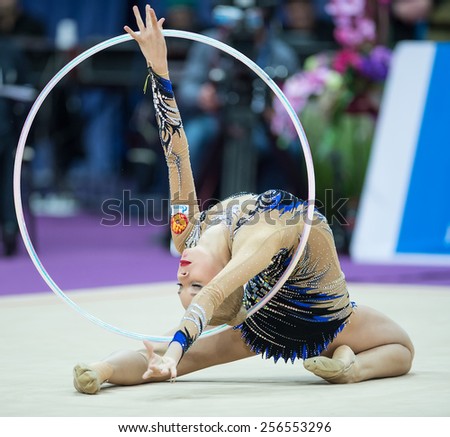 MOSCOW - Feb 20: Yana Kudryavtseva performs at Alina Kabaeva Champions Cup on Rhythmic Gymnastics , in Moscow on February 20, 2015
