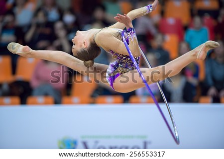 MOSCOW - Feb 20: Dina Averina performs at Alina Kabaeva Champions Cup on Rhythmic Gymnastics , in Moscow on February 20, 2015