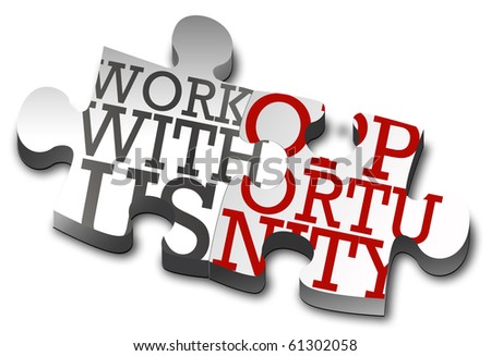 Piece of puzzle - work, opportunity, leadership.