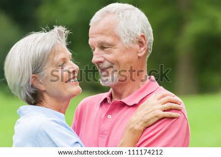Happy and smiling senior couple in love