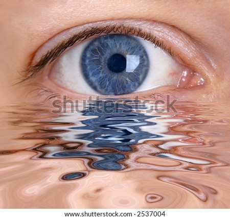 Blue eye is reflected in the water