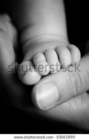 black and white photography baby. stock photo : Foot from a four