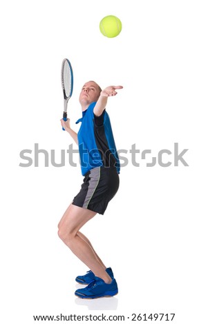 Full isolated picture of a caucasian man playing tennis