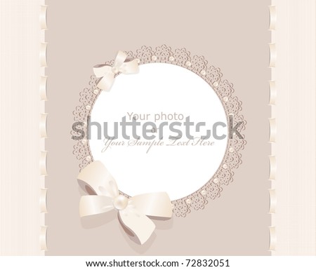  vector greeting wedding frame for photo with a bow pearls and lace