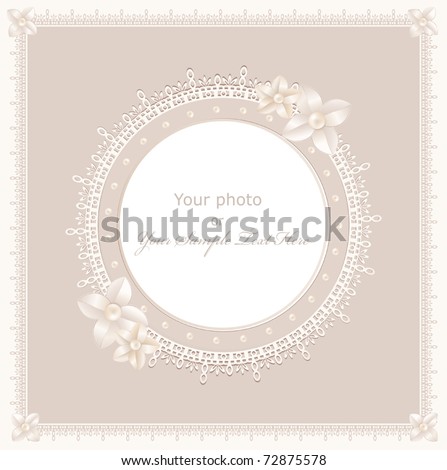  vector greeting wedding frame for photo with a bow pearls and lace