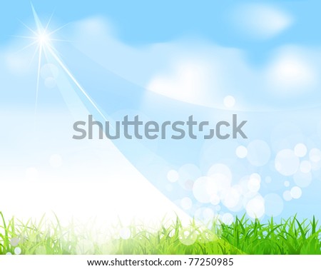blue sky grass. stock vector : vector lue sky with grass, beam, blur