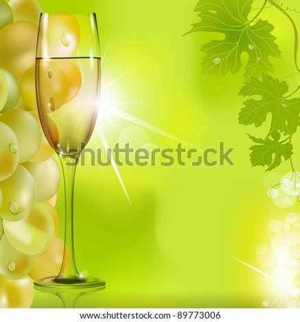 against the glass of wine grapes and green leaves (JPEG version)