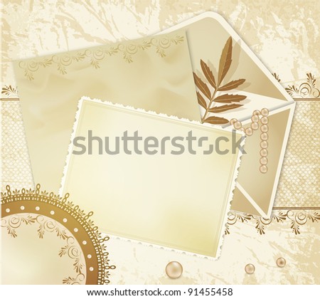 stock photo congratulation retro background with lace envelopes leaf 
