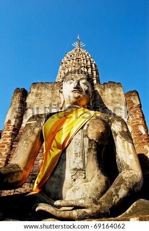 Buddha meditation stone statue in Ancient Buddha temple , Thailand