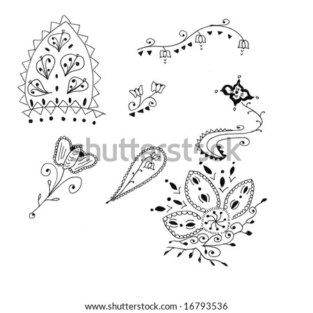 Logo Design on Collection Of Illustrated Henna Designs  Stock Photo 16793536