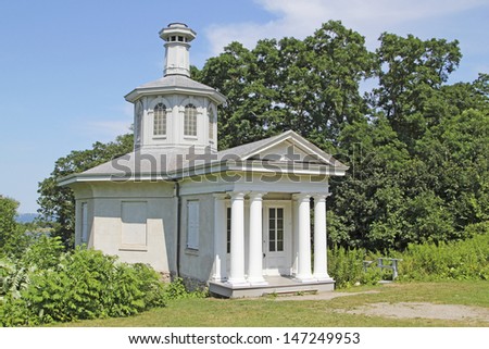 HAMILTON, ONTARIO - JULY 2013: The chapel of Dundurn Castle, Hamilton, 20 July, 2013. The castle built in 1835 is a National Historic Site of Canada from 2013 and a premier visitor attraction.