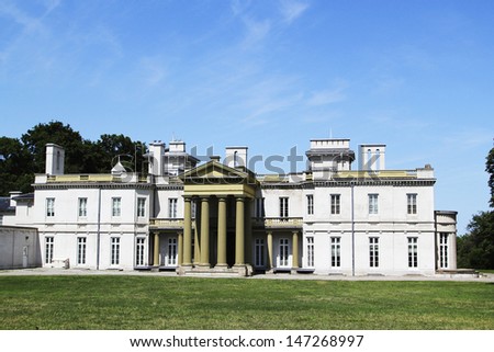 HAMILTON, ONTARIO - JULY 20: The exterior of Dundurn Castle, Hamilton, 20 July, 2013. The castle built in 1835 is a National Historic Site of Canada from 2013 and a premier visitor attraction.