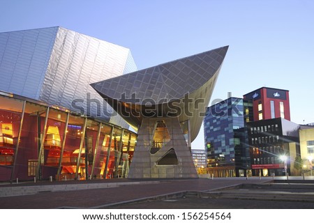 Manchester, Uk - September 2013: View Of The Lowry Centre, Manchester, September 29 2013 , England. Future Plans Aim To Spread The Success Of Salford Quays\' Regeneration In Irwell River Plan