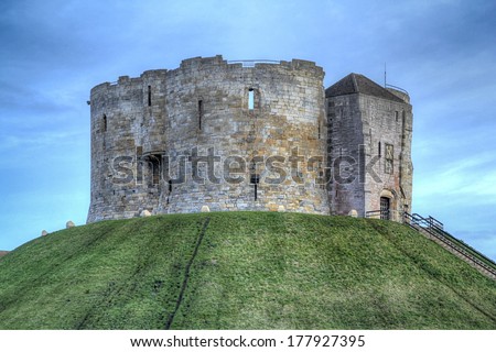 YORK,UK - FEBRUARY 20: Clifford\'s Tower, York, 20 February, 2014. York\'s 30th Jorvik festival explores the Viking world of myths and legends from the 15th February 2014