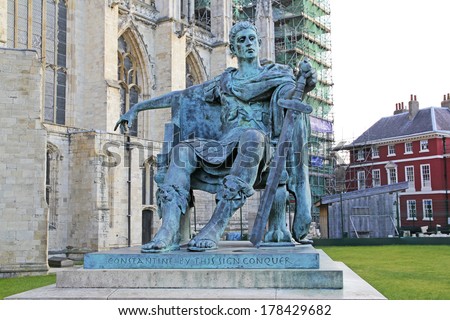 YORK,UK - FEBRUARY 20: Statue of Emperor Constantine, York, 20 February, 2014. York\'s 30th Jorvik festival explores the Viking world of myths and legends from the 15th February 2014