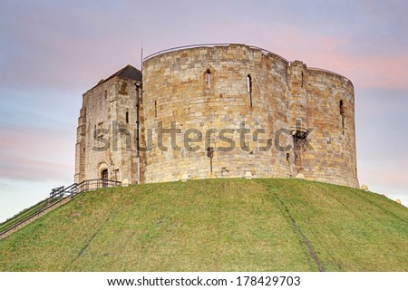 YORK,UK - FEBRUARY 20: Clifford\'s Tower, York, 20 February, 2014. York\'s 30th Jorvik festival explores the Viking world of myths and legends from the 15th February 2014