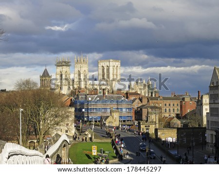 YORK,UK - FEBRUARY 20: Minister from the city walls, York, 20 February, 2014. York\'s 30th Jorvik festival explores the Viking world of myths and legends from the 15th February 2014
