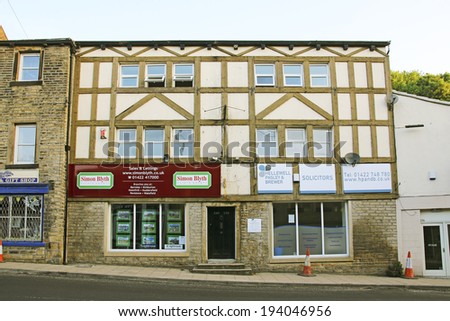 RIPPONDEN, UK - MAY 19: Shops, Ripponden, West Yorkshire, England, UK, 19 May 2014. Ripponden is a village that the Grand Depart (Tour de France) will pass through on the 6th July 2014.