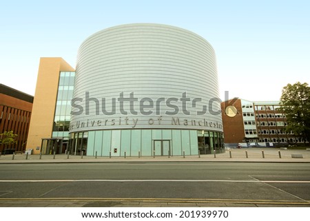 MANCHESTER, UK - June 2014: Manchester University, England, UK, 29 June 2014. The University is a British \'Redbrick\' university, a member of the Russell Group and the N8 group.