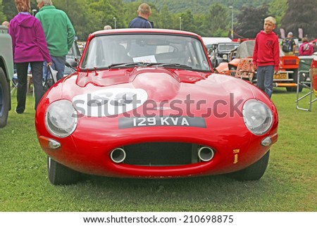 HEBDEN BRIDGE, WEST YORKSHIRE - AUGUST 2, 2014: Jaguar. The donations of the Vintage Weekend goes to The Rotary Club of Hebden Bridge which is distributed to charities and good causes.