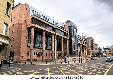 NEWCASTLE-UPON-TYNE, ENGLAND - AUGUST 20,2014: Law Courts, Newcastle. It is the most populous city in North East England and lies at the urban core of the Tyneside conurbation