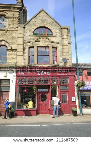 TODMORDEN, WEST YORKSHIRE - AUGUST 24, 2014: Restaurant. Todmorden is a market town and civil parish in the Upper Calder Valley and 17 miles from Manchester.