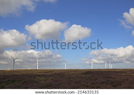HALIFAX, WEST YORKSHIRE - SEPTEMBER 1, 2014: The 23 turbines of Ovenden Moor wind farm are supplying sustainable clean, green power and have now been doing for over 15 years.