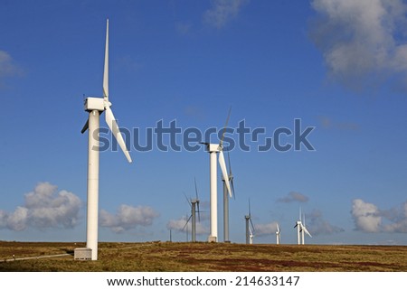 HALIFAX, WEST YORKSHIRE - SEPTEMBER 1, 2014: The 23 turbines of Ovenden Moor wind farm are supplying sustainable clean, green power and have now been doing for over 15 years.