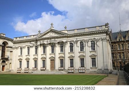 CAMBRIDGE, UK - AUGUST  15, 2014: Senate House. Cambridge is the home of the University of Cambridge, founded in 1209 and ranked one of the world\'s top five universities