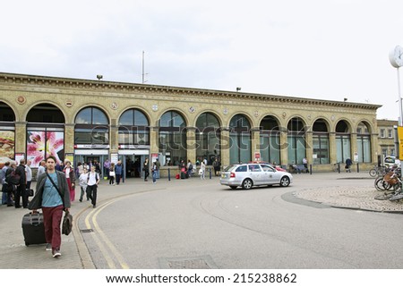 CAMBRIDGE, UK - AUGUST  15, 2014: Train Station. Cambridge is the home of the University of Cambridge, founded in 1209 and ranked one of the world\'s top five universities