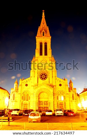 GAP, FRANCE - SEPTEMBER 12 2014: Gap Cathedral is a national monument and was built between 1866 and 1905 in Neo-Gothic style by architect Charles LaisnÃ?Â© on the site of a former medieval cathedral.