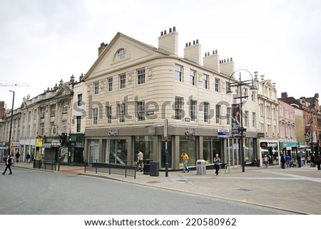 LEEDS, UK - SEPTEMBER 21, 2014: Empty retail store. The Leeds City Region is the UK\'s largest economy and population centre outside London, generating 4% of national economic output