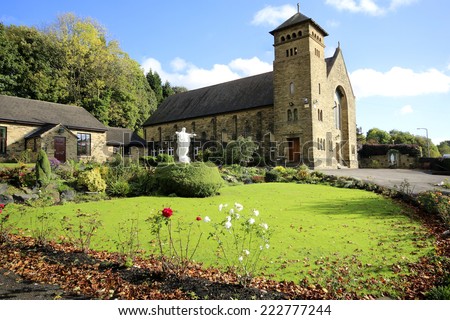 SOWERBY BRIDGE, ENGLAND - OCTOBER 10, 2014: Sacred Heart Church,  Sowerby Bridge  Sowerby Bridge is a market town that lies within the Upper Calder Valley in Calderdale, West Yorkshire.