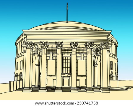 Line drawing of the Central Library building, Manchester, England, UK
