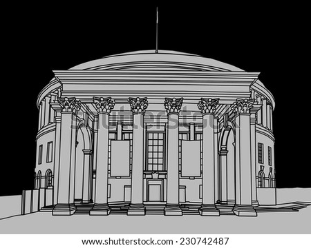 Line drawing of the Central Library building, Manchester, England, UK