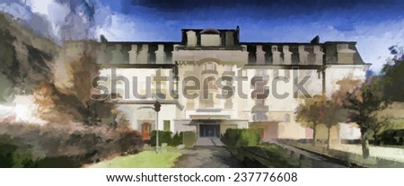 Digital painting of Chamonix Town Hall, France
