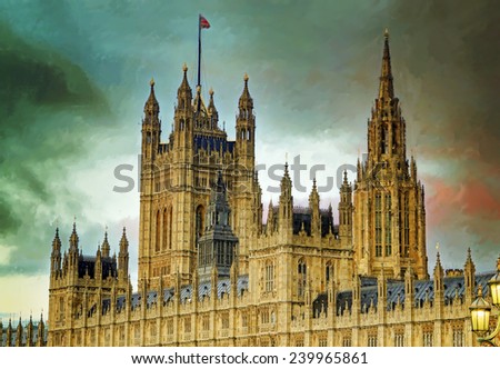 Digital painting of the House of Parliament, London, UK