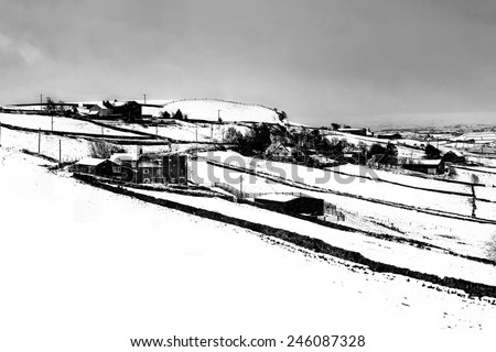 Digital painting of the snow covering the hills above Halifax, West Yorkshire, England, UK