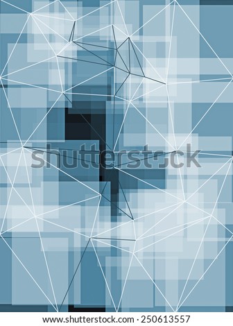Layered geometric rectangular abstraction with an overlay of geometric lines in white and blue