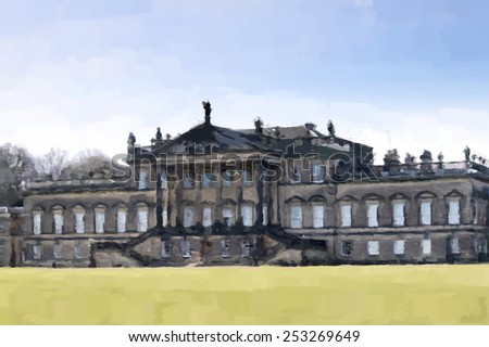 Digital painting of Wentworth Woodhouse country house, a Grade 1 listed building, in the village of Wentworth, South Yorkshire, England, UK. (Painted using the art history brush in Photoshop)