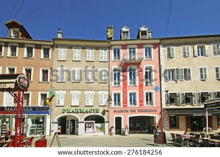 GAP, HAUTES-ALPES, FRANCE - APRIL 13, 2015: Town square. Gap is a commune in south-eastern France, the capital and largest settlement of the Hautes-Alpes department.