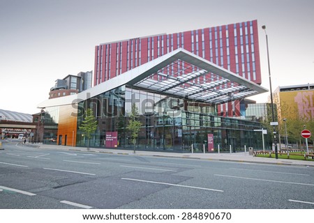 MANCHESTER, UK - JUNE 6, 2015: Supermarket. Manchester City Council hopes that Home will boost the economy by attracting other businesses to this part of the city centre.