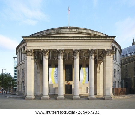 MANCHESTER, UK - JUNE 6, 2015: City Library. Manchester City Council hopes that Home will boost the economy by attracting other businesses to this part of the city centre.
