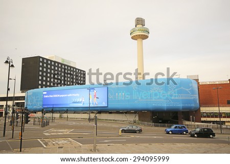 LIVERPOOL, ENGLAND - JULY 5, 2015: Shopping centre opposite Lime Street station. Liverpool. Lime Street is a terminus railway station, and the main station serving the city centre of Liverpool