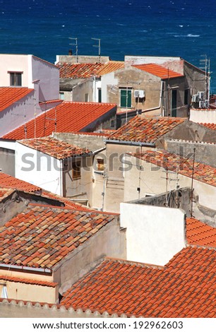Italy. Sicily island . Province of Palermo. View of Cefalu. Roofs