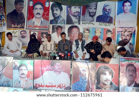 QUETTA, PAKISTAN - SEP 12: Voice for Missing Persons Chairman, Nasrullah Baloch  addresses press conference at press club on September 12, 2012 in Quetta.